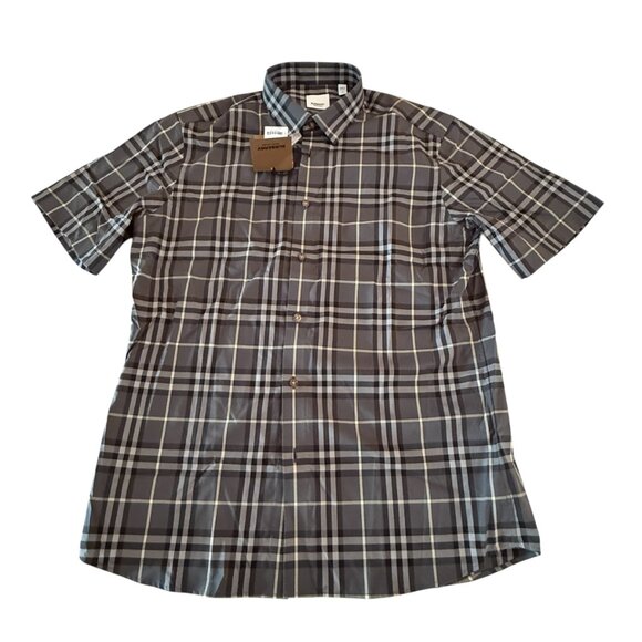 Burberry Men's SHEFFORD Gray Check Short Sleeve Shirt 8084691 - Picture 2 of 14